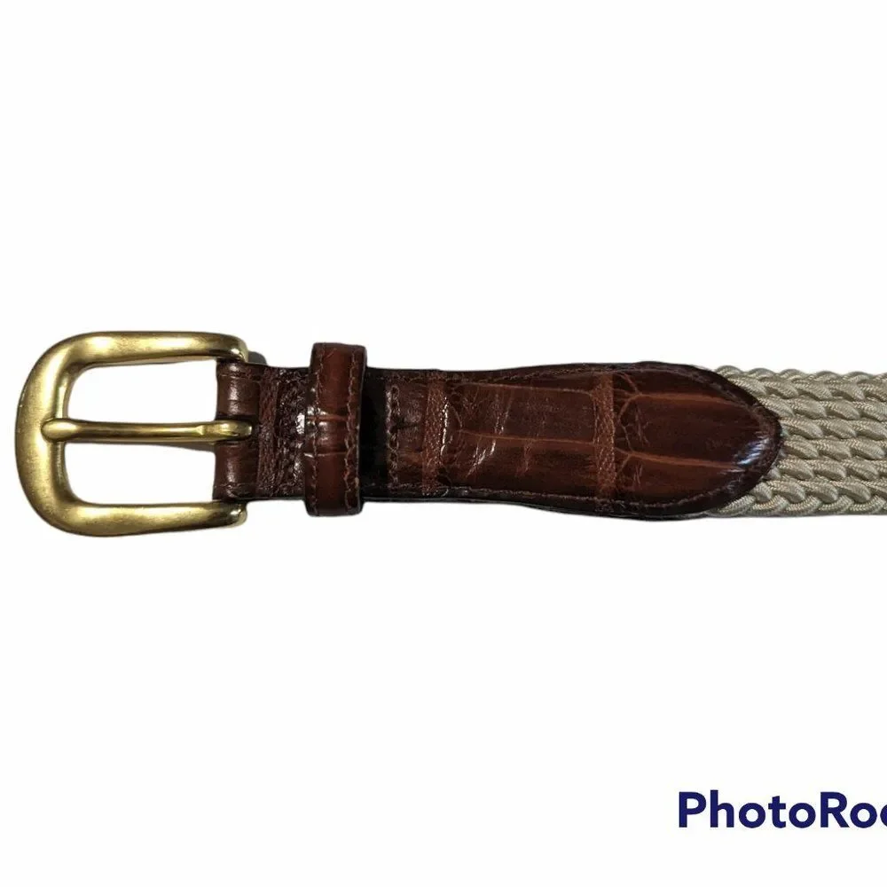 Unisex Brown & Beige Neutral Basketweave Stretch Belt